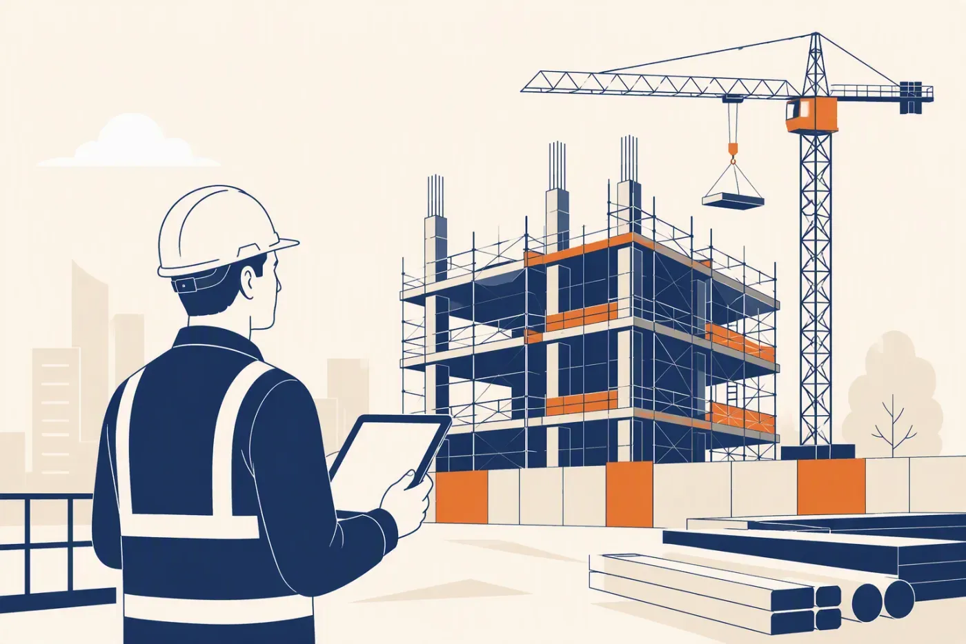 A Singapore construction site supervisor capturing progress on a tablet