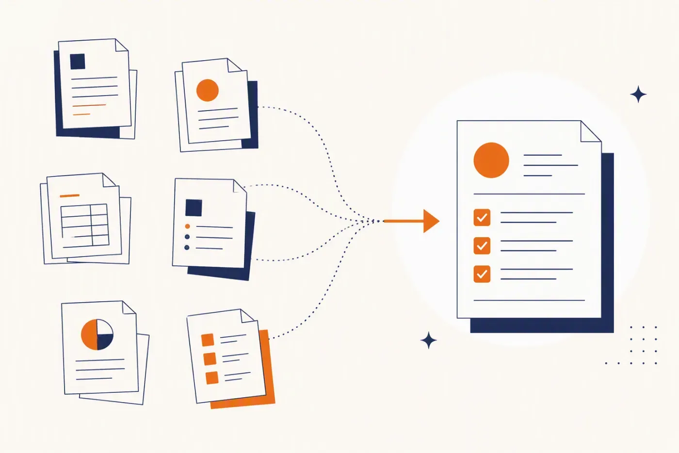 Scattered separate documents consolidating into a single organised business record