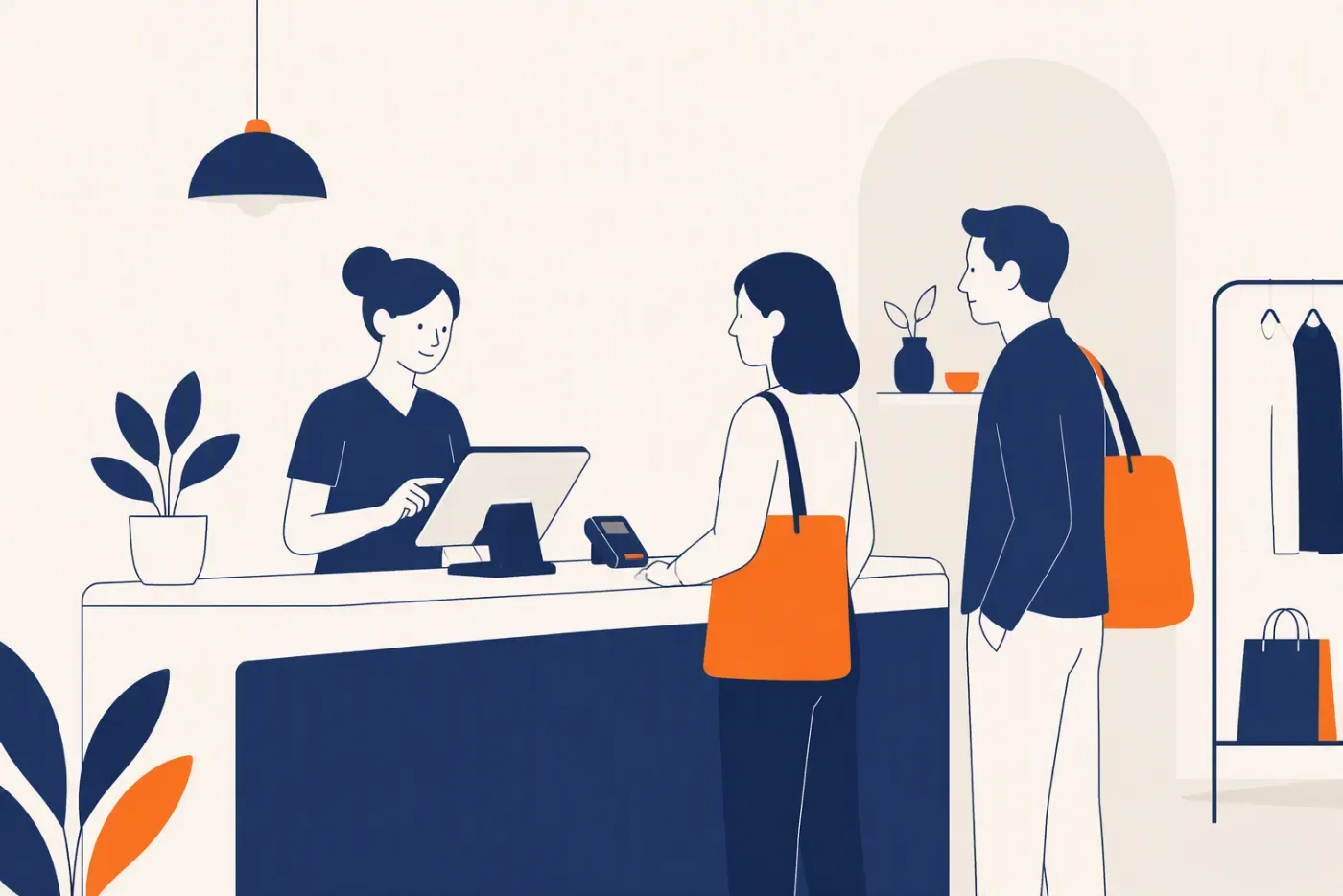 A modern retail counter running a tablet point of sale with card payment