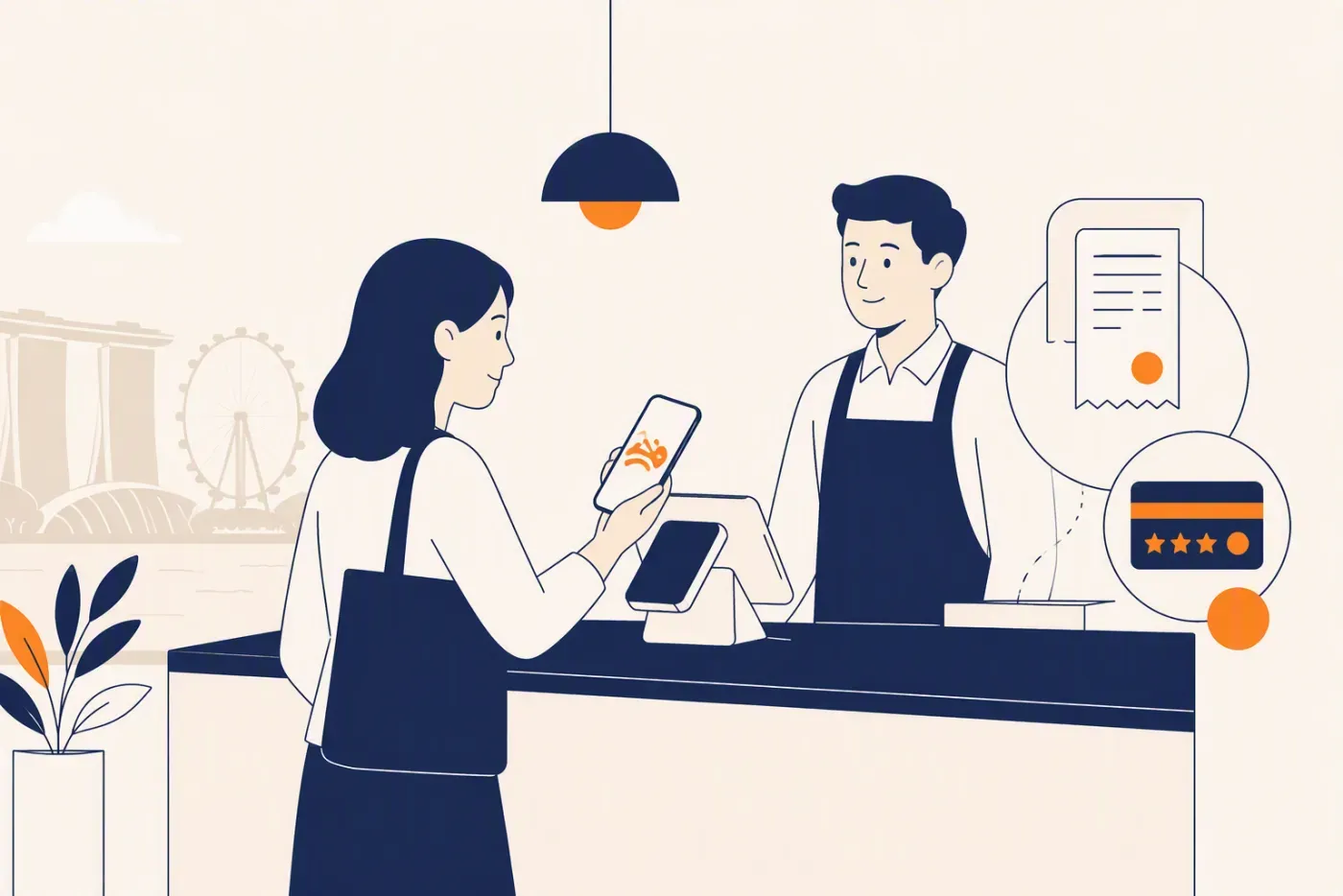 A customer paying by phone, with loyalty tied to the customer rather than the receipt