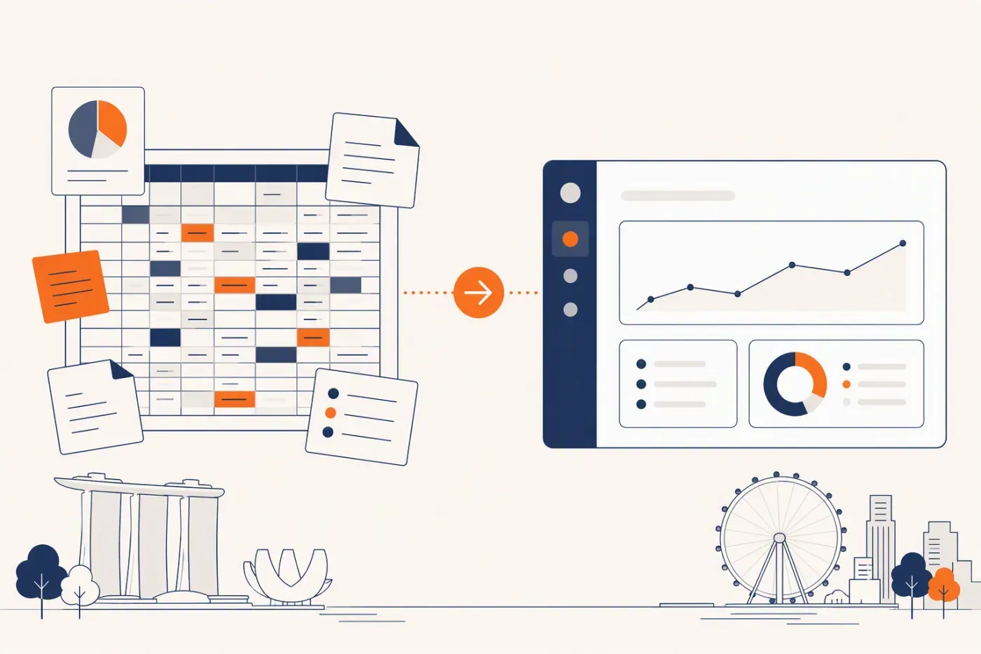 A cluttered spreadsheet being replaced by a clean structured interface